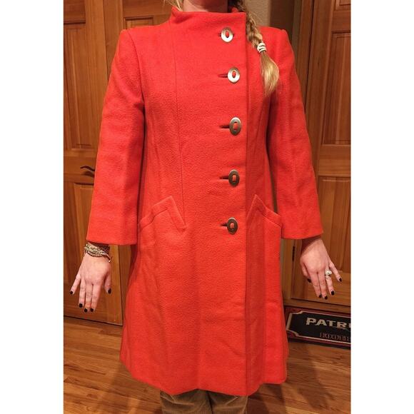Vintage Pauline Trigere Bergdorf Goodman Large Vermillion Wool Coat Union Made - Picture 4 of 14
